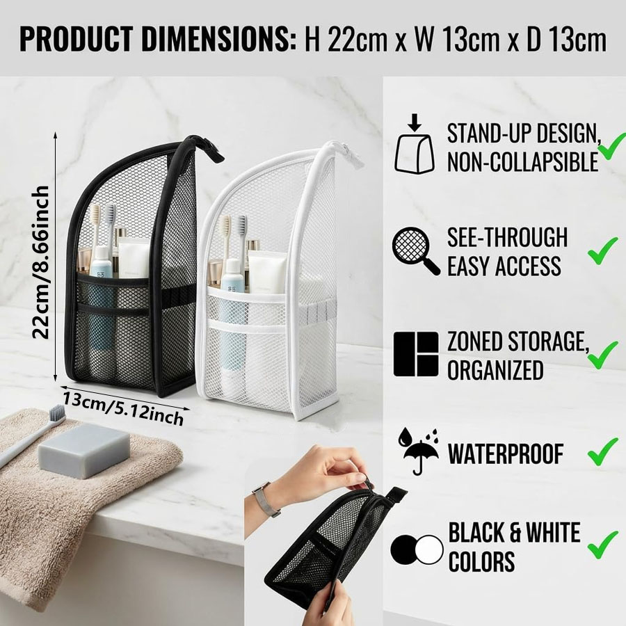 1Pc Portable Mesh Toiletry Bag - Travel Accessories Organizer Bag recension och pris